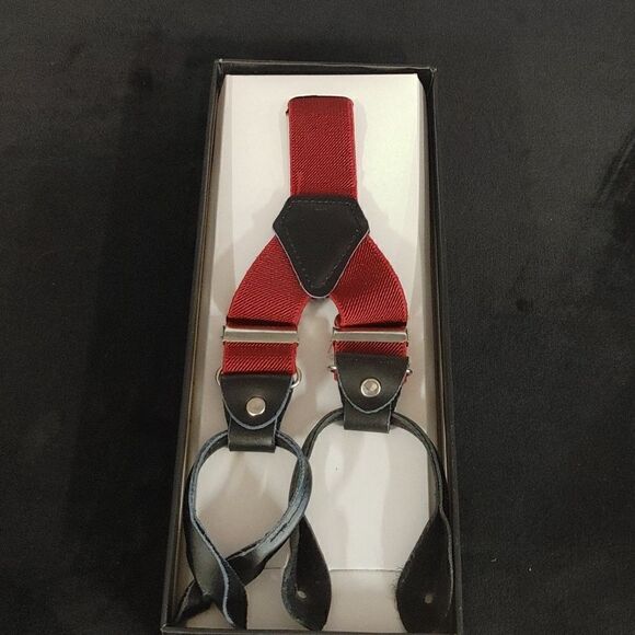 MEN'S FERRECCI SOLID BURGUNDY BUTTON END SUSPENDERS. - Picture 1 of 3